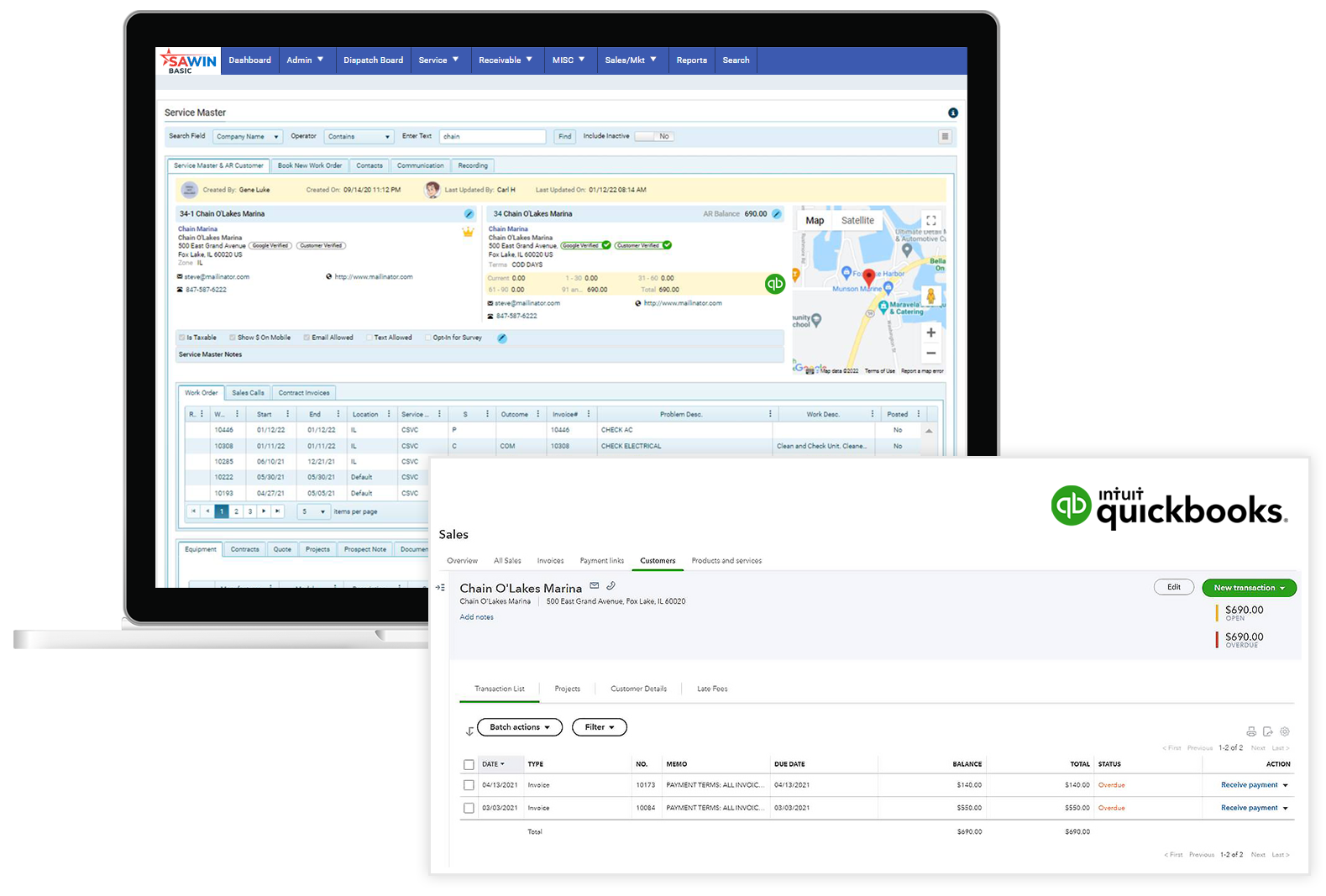 SAWIN software-QuickBooks-customer info-laptop